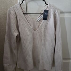 Abercrombie & Fitch V-Neck Ribbed Sweater - Light Pink